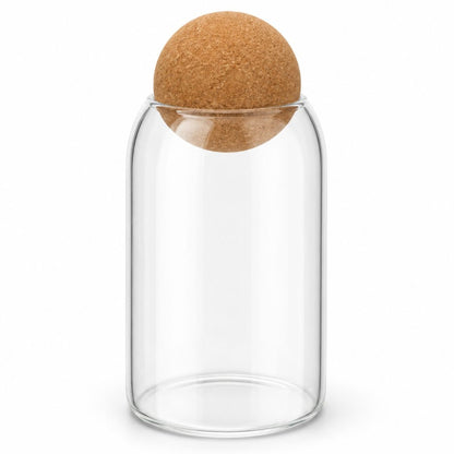 Frasco recipiente de vidrio con tapa esférica 20x9cm