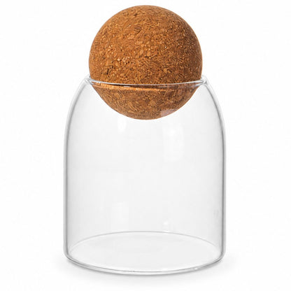 Frasco recipiente de vidrio con tapa esférica 14x9cm