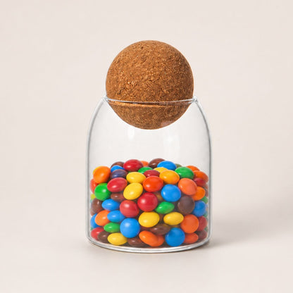 Frasco recipiente de vidrio con tapa esférica 14x9cm