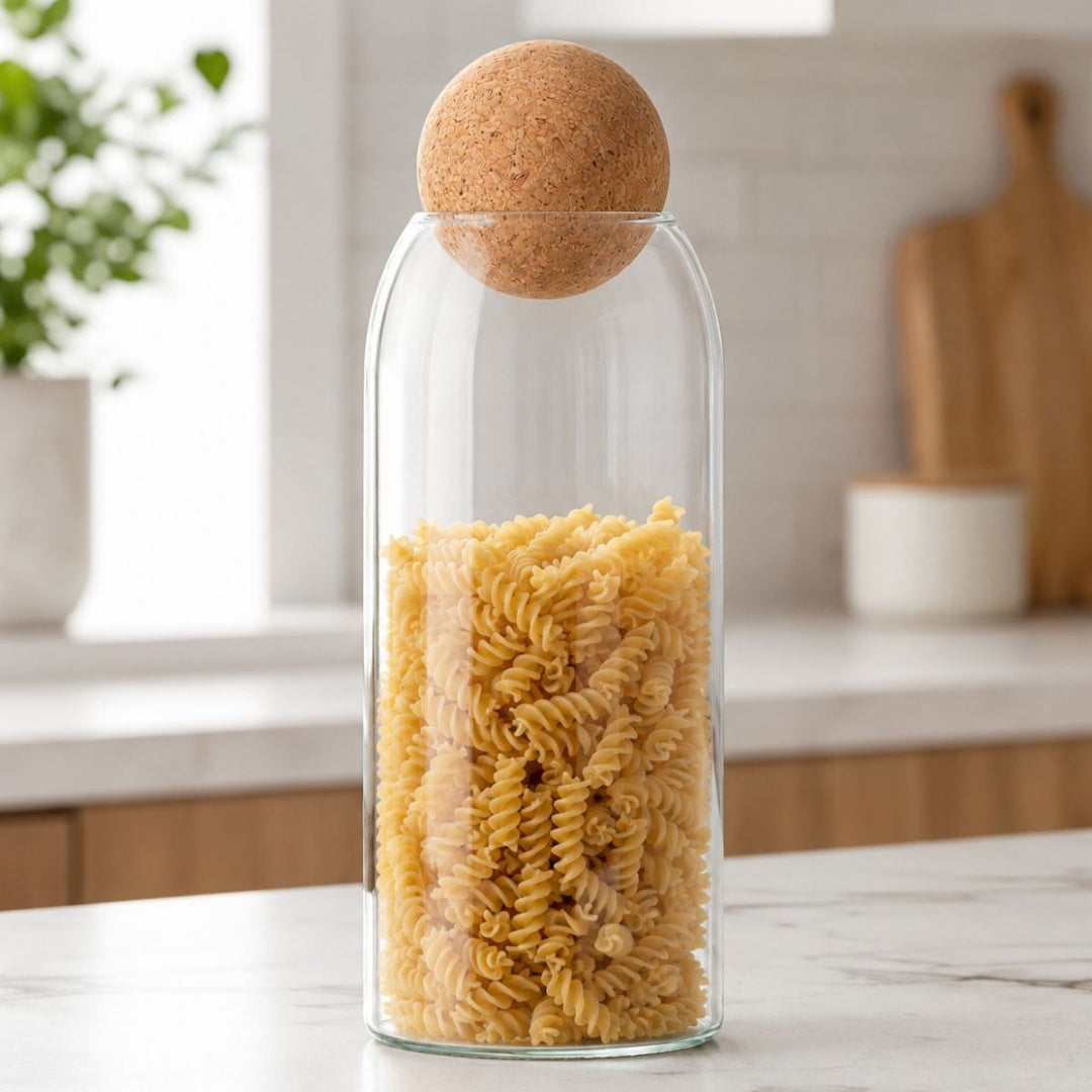 Frasco recipiente de vidrio con tapa esférica 24x9cm