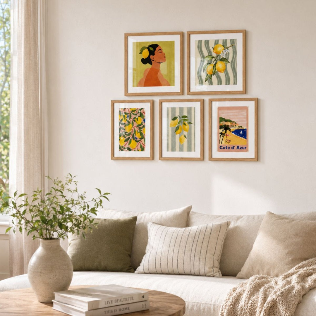 Set de 5 cuadros decorativos con marco de madera