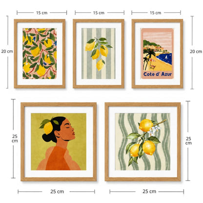 Set de 5 cuadros decorativos con marco de madera