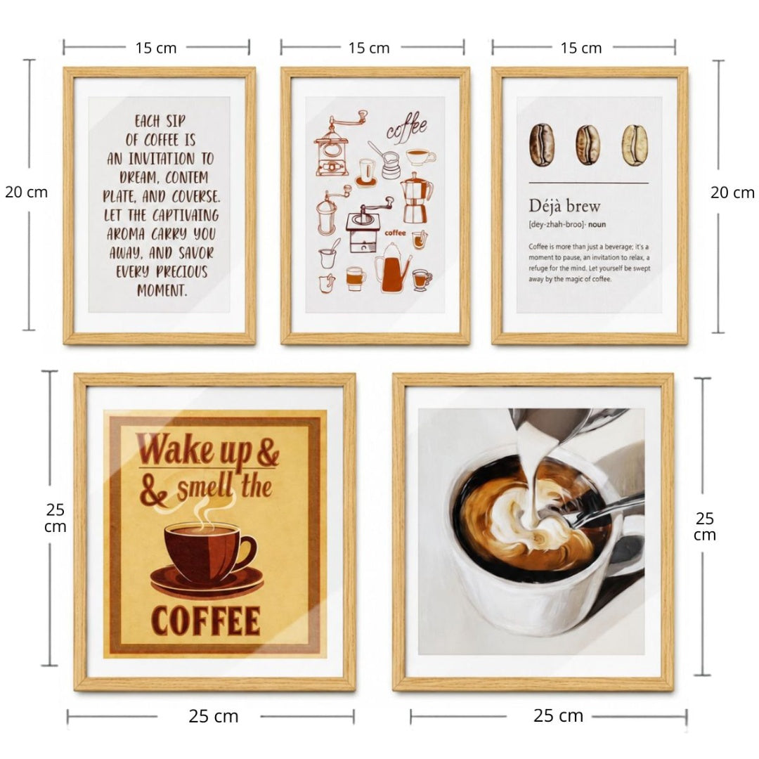 Set de 5 cuadros decorativos con marco de madera