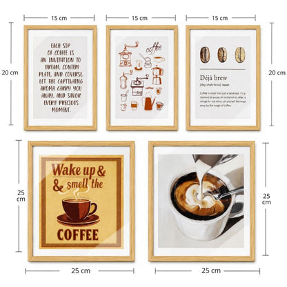 Set de 5 cuadros decorativos con marco de madera