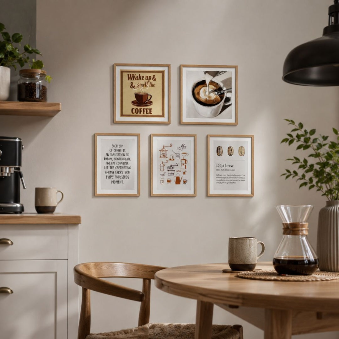 Set de 5 cuadros decorativos con marco de madera