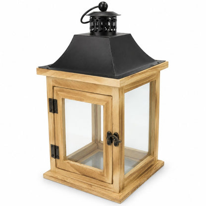 Farol decorativo rústico de madera y metal 30x15x15cm
