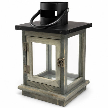 Farol decorativo rústico de madera y metal 26x15x15cm