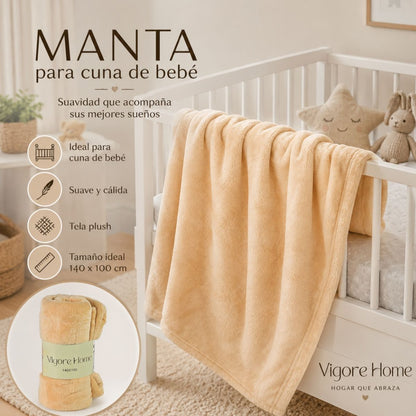 Manta beige para cuna 140x100cm. Vigore