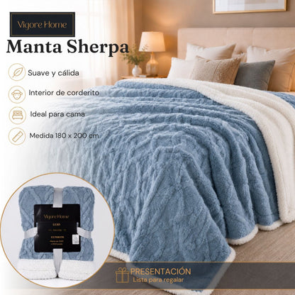 Manta sherpa texturizada gris 180x200cm. Vigore