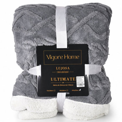 Manta sherpa texturizada gris 180x200cm. Vigore