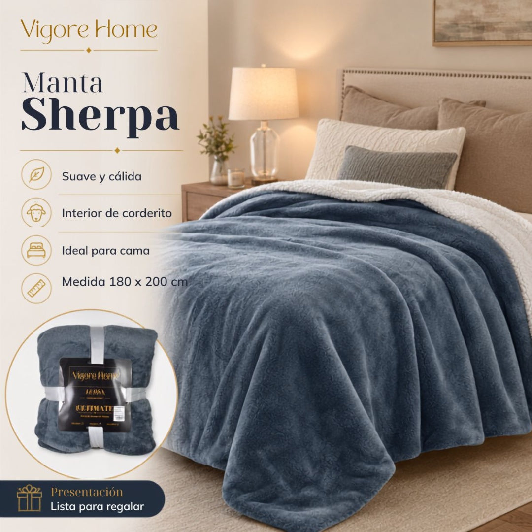 Manta sherpa gris 180x200cm. Vigore