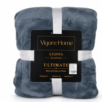 Manta sherpa gris 200x230cm. Vigore