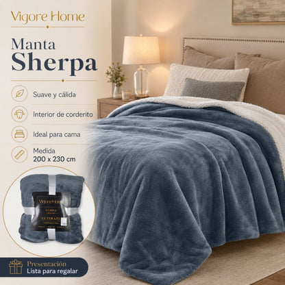 Manta sherpa gris 200x230cm. Vigore