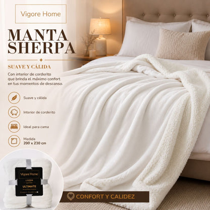 Manta sherpa crema 200x230cm. Vigore