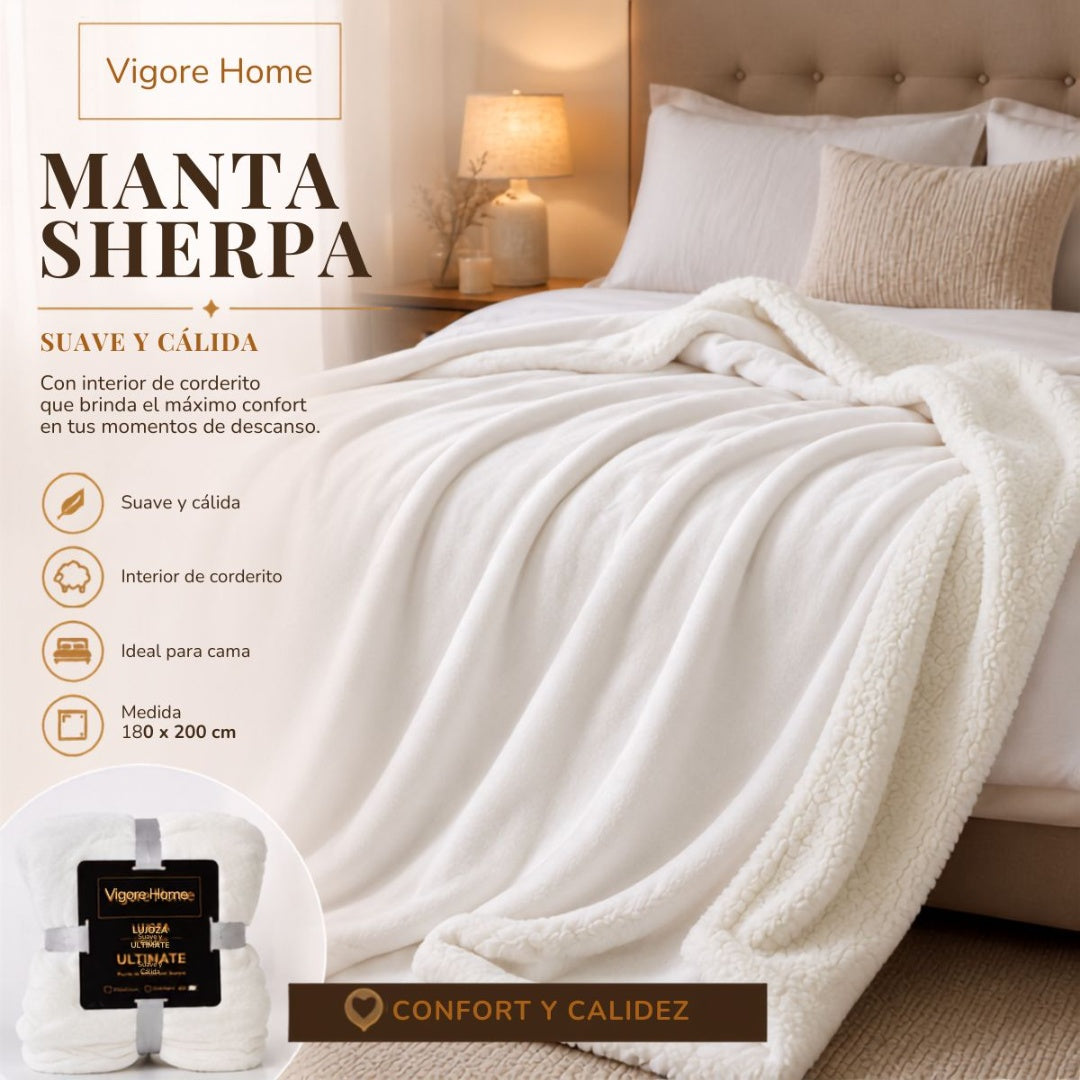 Manta sherpa crema 180x200cm. Vigore