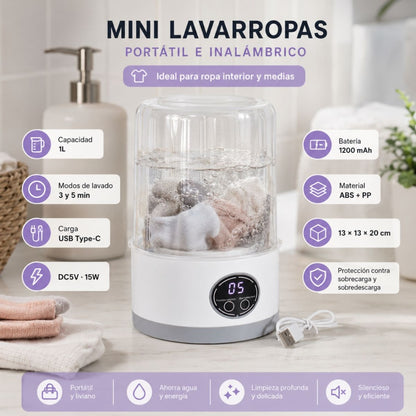 Mini lavarropas portátil recargable 1 L