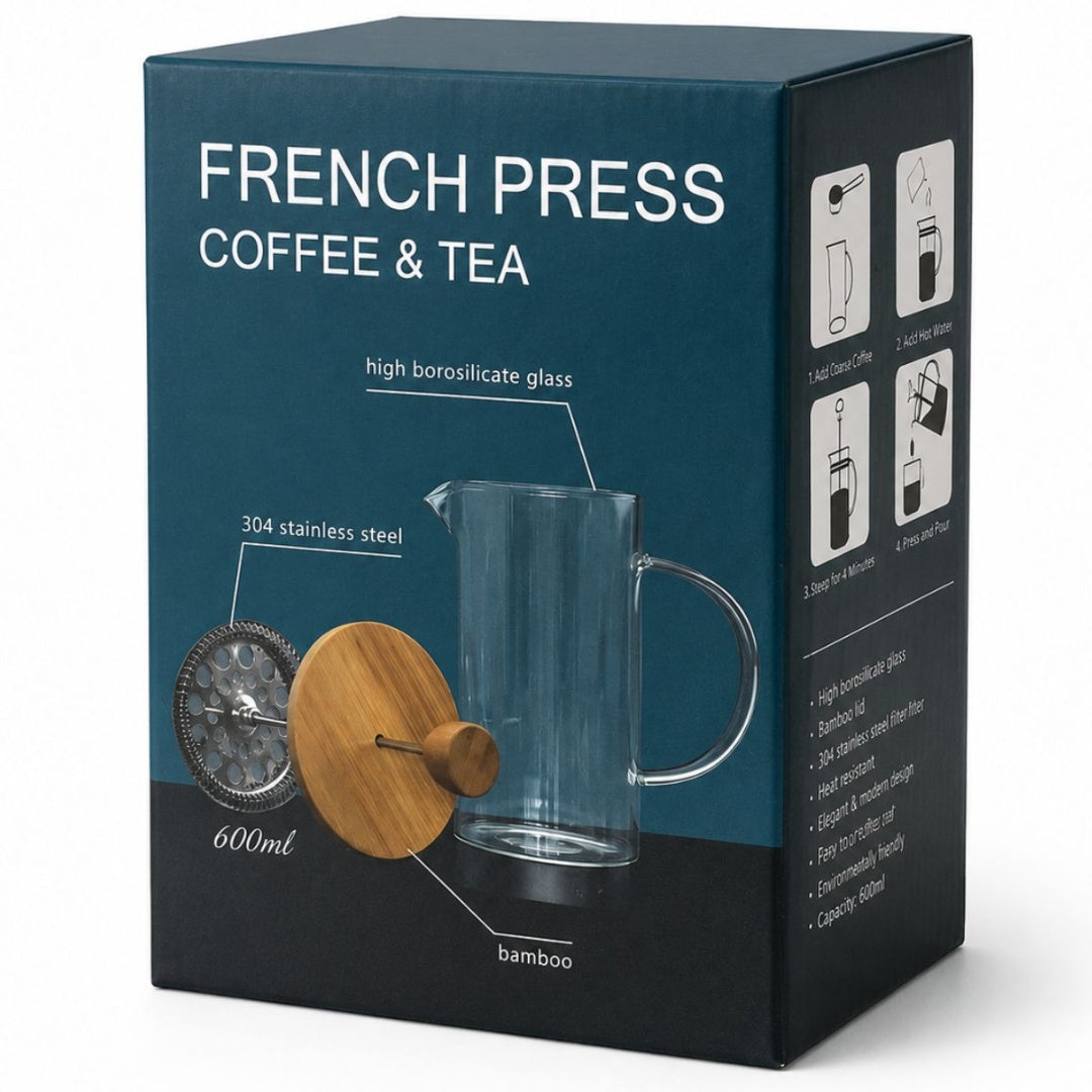 Cafetera de prensa francesa para café y té 600ml.