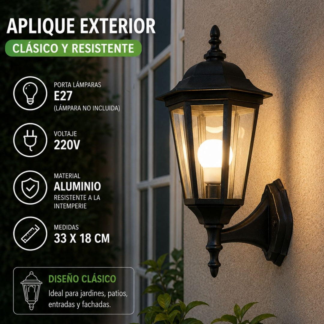 Farol de aluminio para exteriores 33x18cm