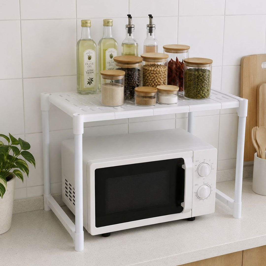 Organizador estante blanco para microondas