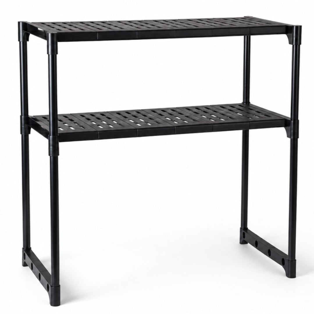 Organizador estante negro dos niveles para microondas