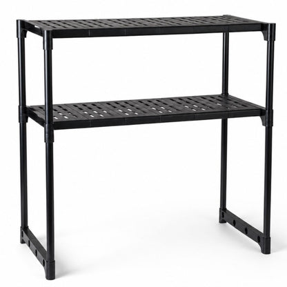 Organizador estante negro dos niveles para microondas