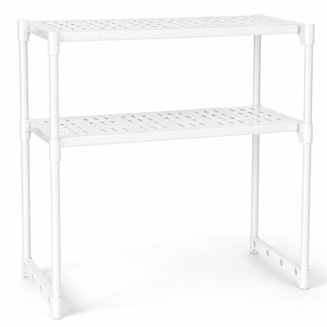 Organizador estante blanco dos niveles para microondas