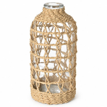 Jarrón decorativo de vidrio con tejido natural 26cm