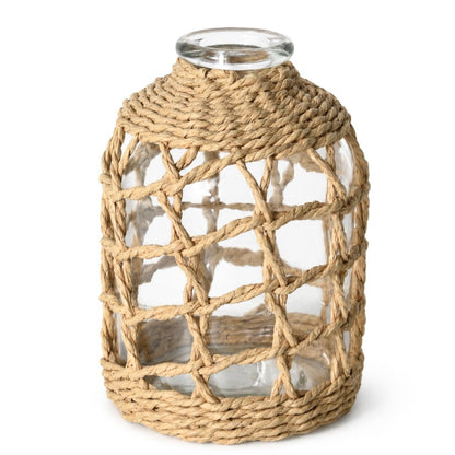 Jarrón decorativo de vidrio con tejido natural 18cm