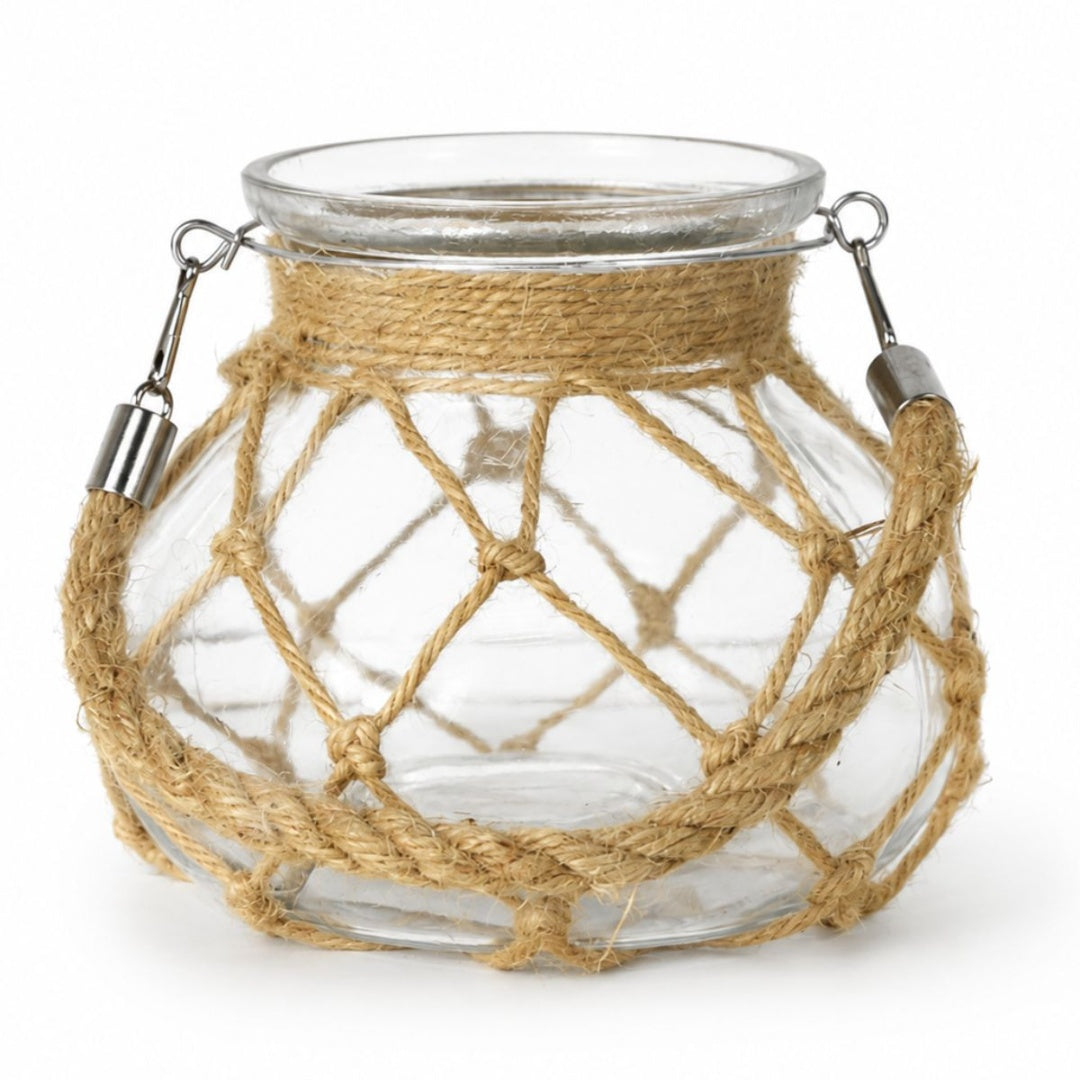 Jarrón decorativo de vidrio con tejido natural 12cm
