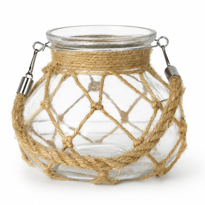 Jarrón decorativo de vidrio con tejido natural 12cm