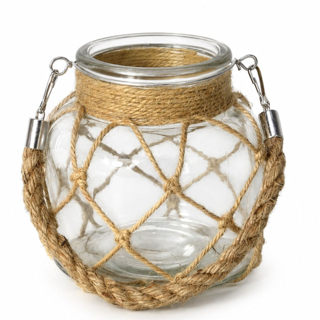 Jarrón decorativo de vidrio con tejido natural 12cm
