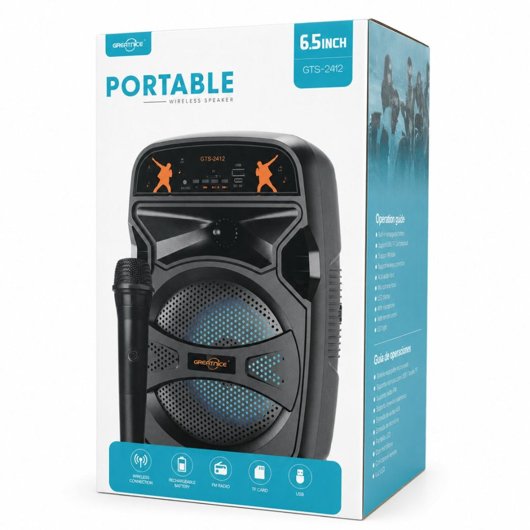 Parlante Bluetooth karaoke con micrófono y luces 1500mAh.