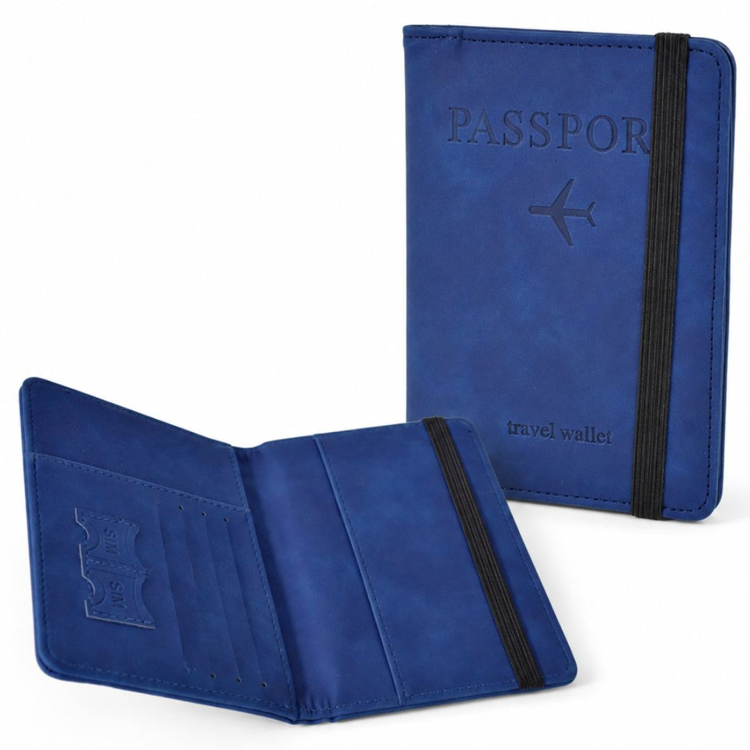 Porta pasaporte azul
