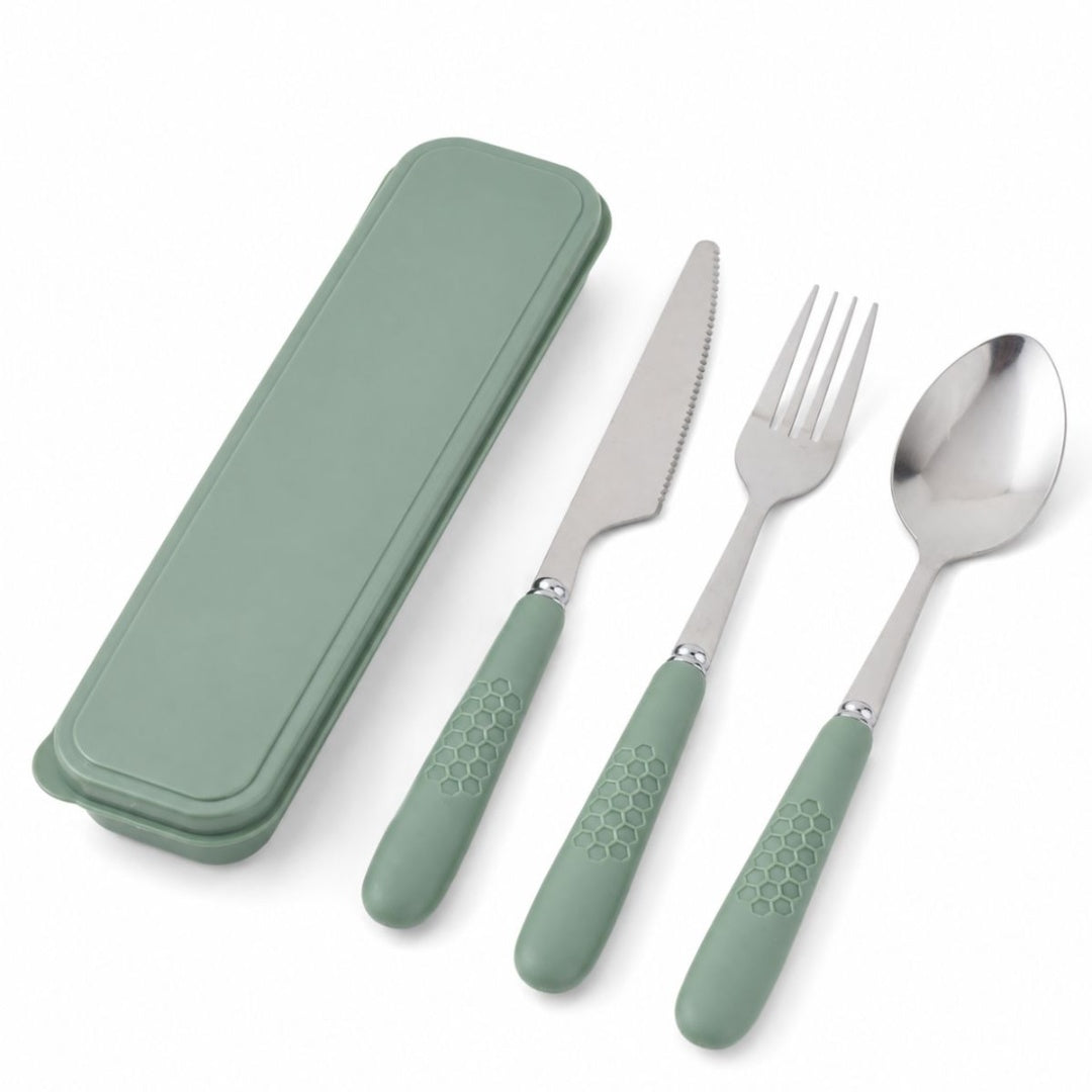 Set de cubiertos con estuche verde