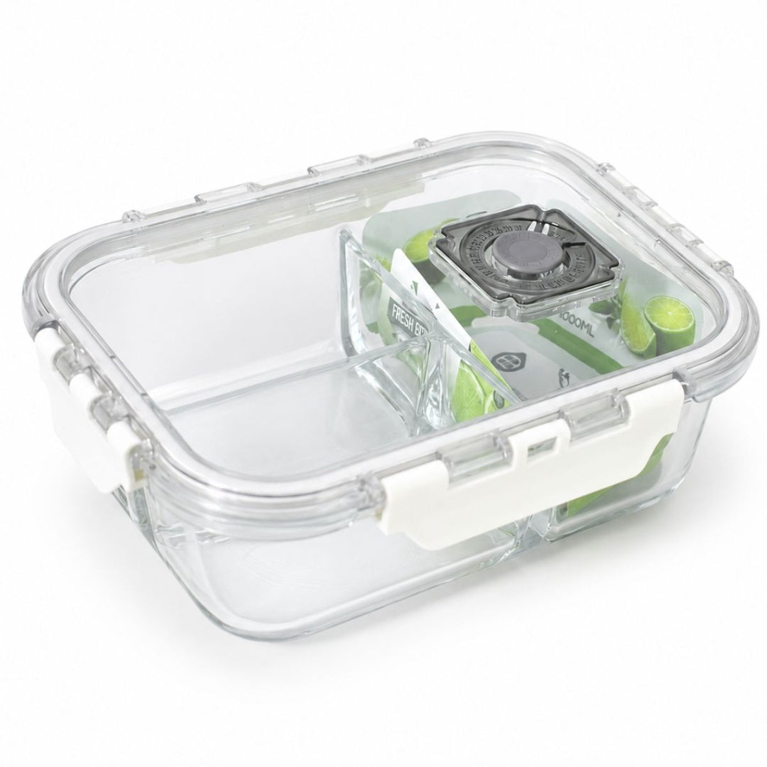 Recipiente hermético de vidrio con separaciones 1000ml