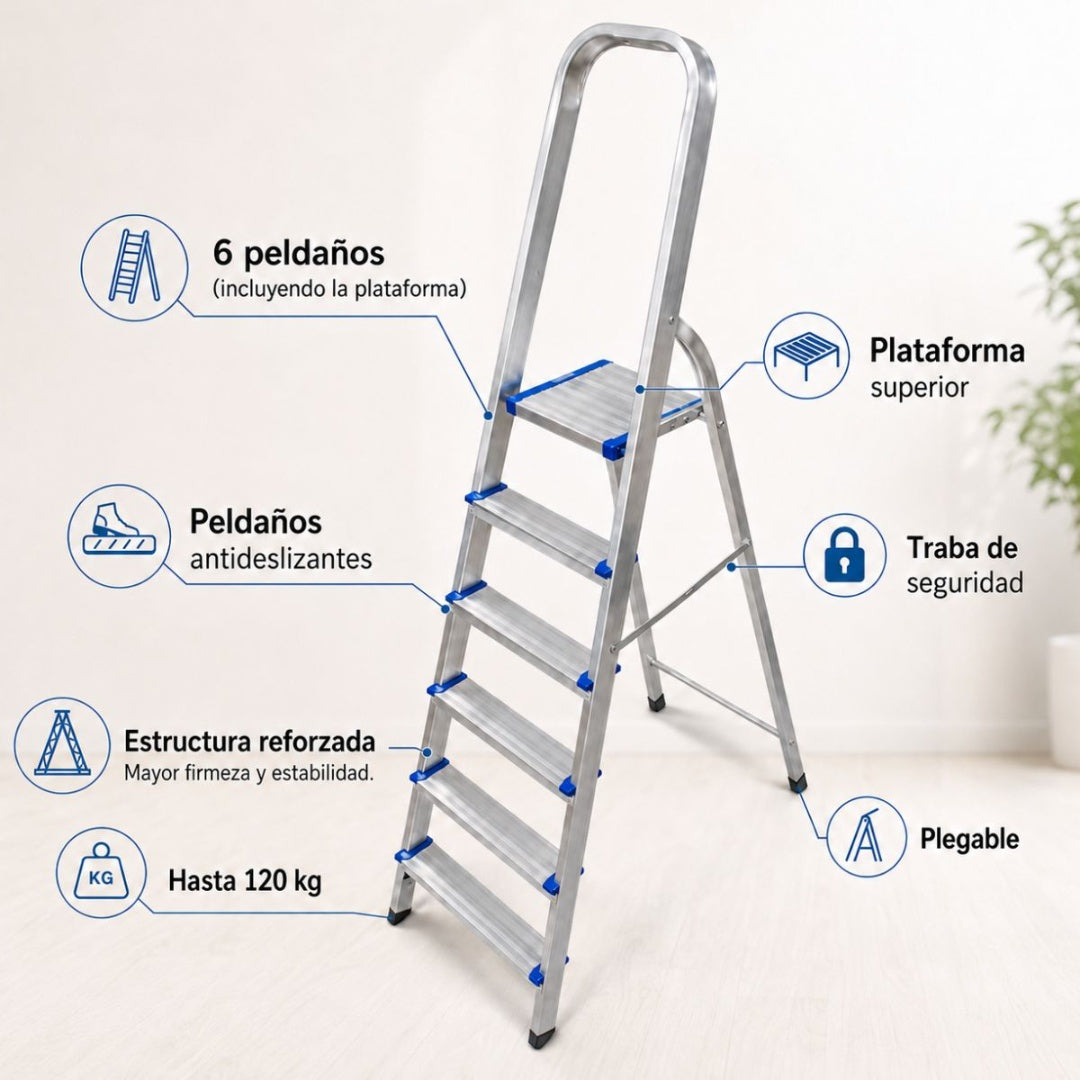 Escalera de 6 escalones de aluminio plegable Vigore