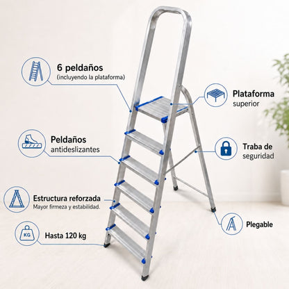 Escalera de 6 escalones de aluminio plegable Vigore