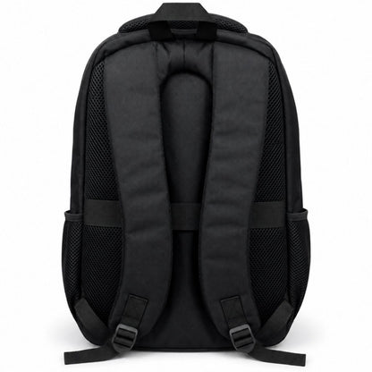 Mochila negra con múltiples compartimentos