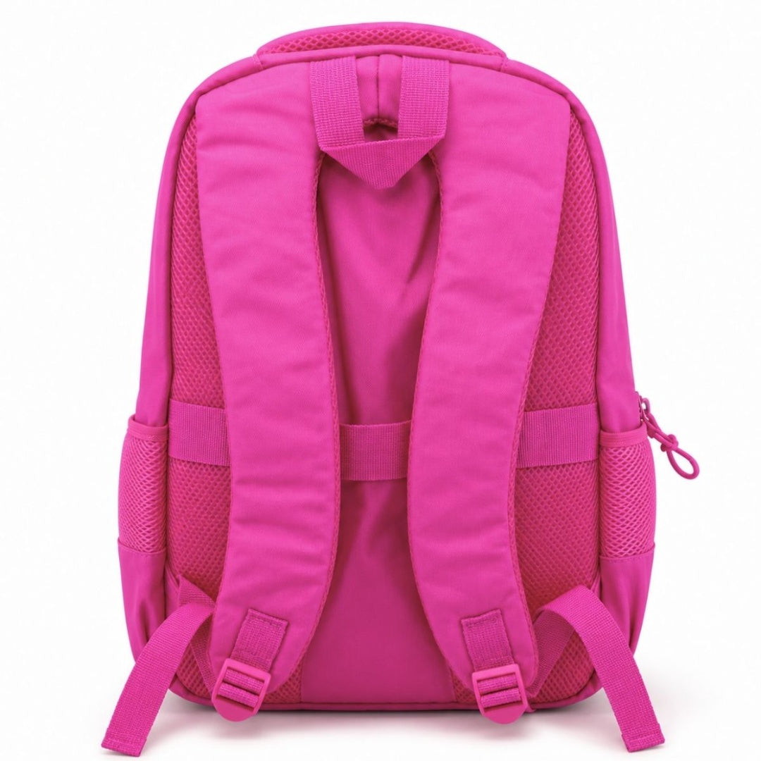 Mochila rosado con múltiples compartimentos