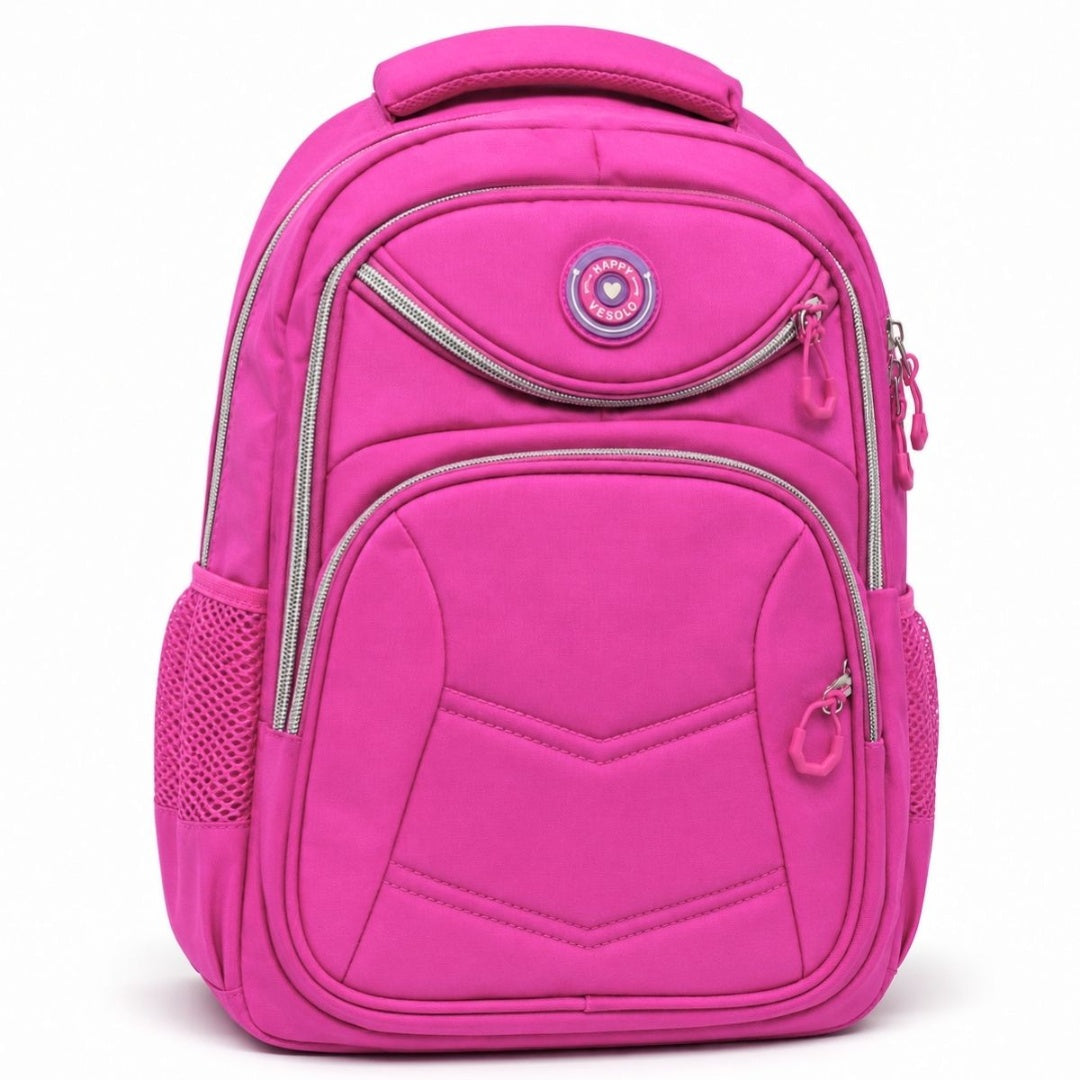 Mochila rosado con múltiples compartimentos