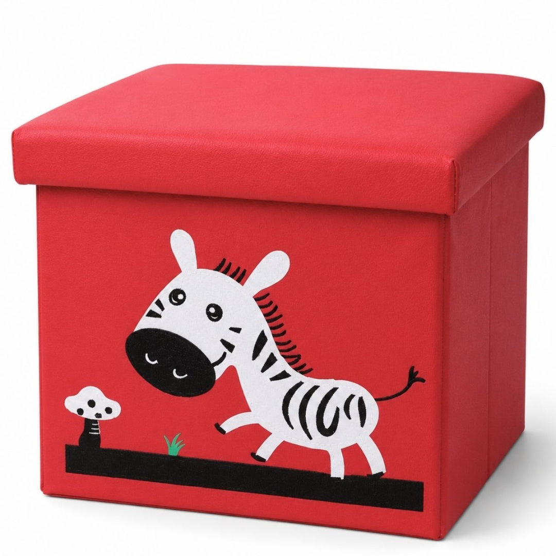 Banco puff baúl plegable infantil rojo 30x30x30cm.