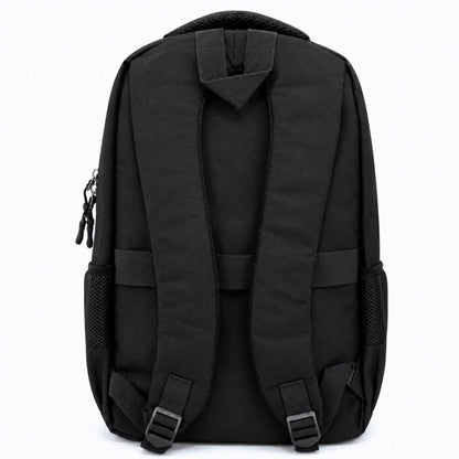 Mochila negra con múltiples compartimentos
