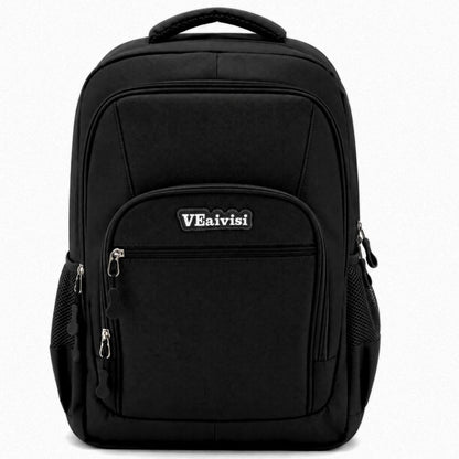 Mochila negra con múltiples compartimentos