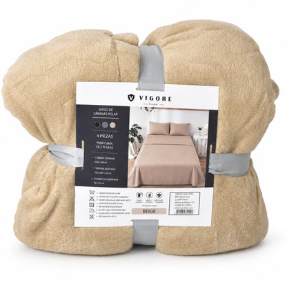 Juego de sábanas polar 2 plazas. Beige