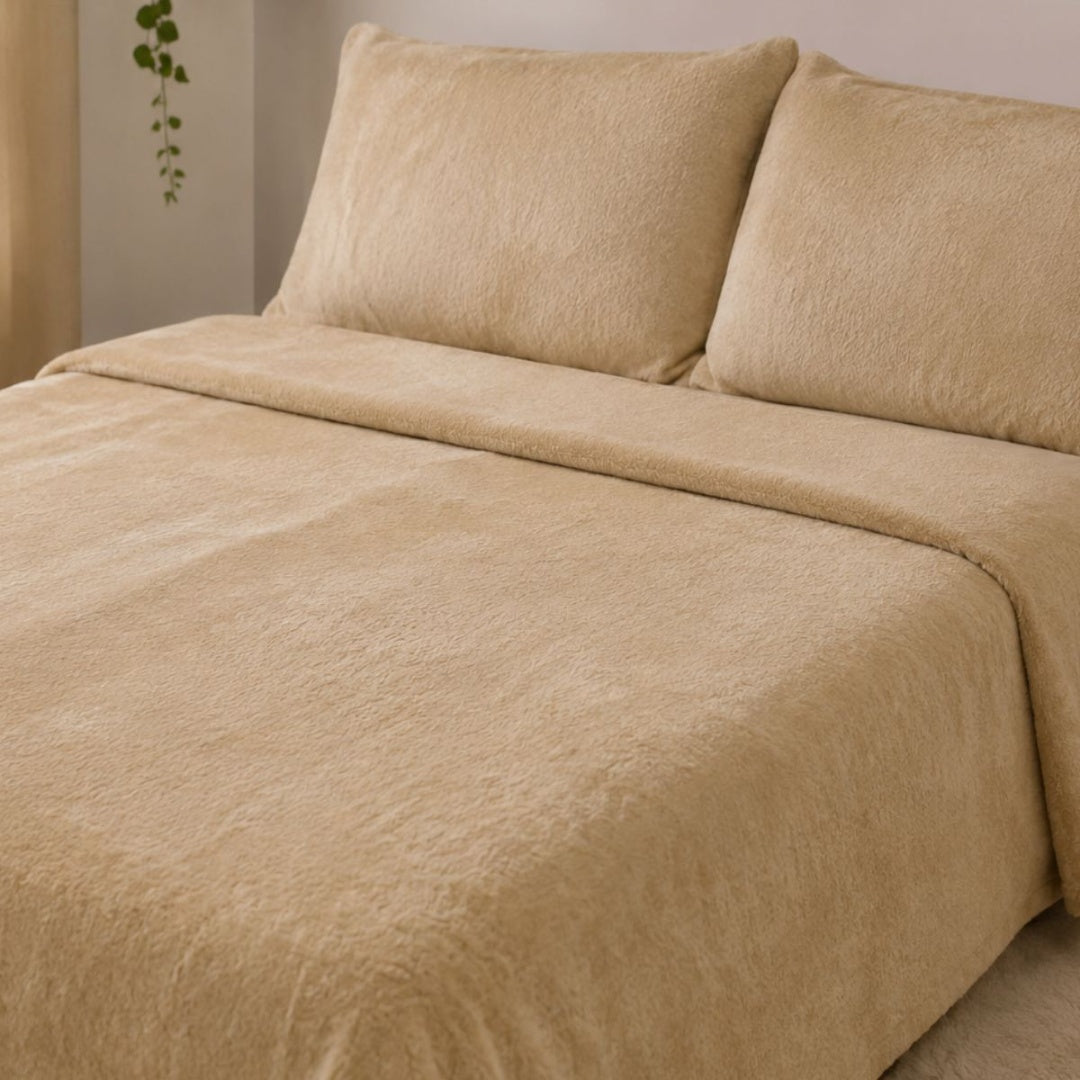 Juego de sábanas polar 2 plazas. Beige