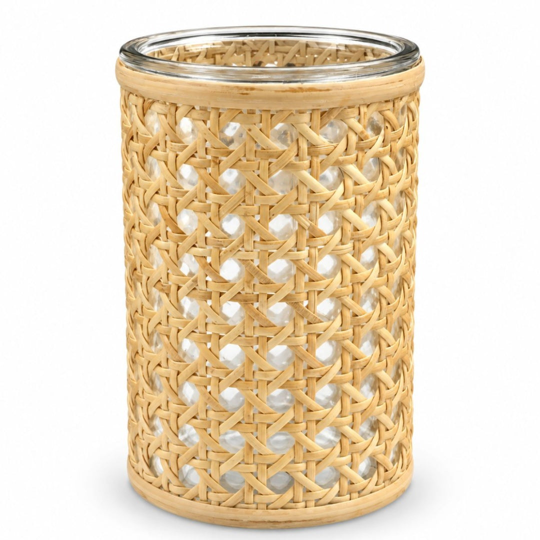 Adorno portavelas de vidrio forrado 15x10cm