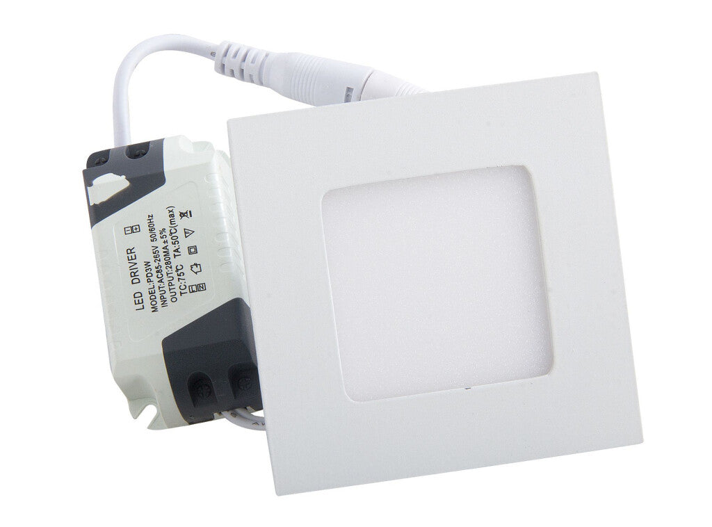 Panel LED 3W, de embutir, empotrar, cuadrado BLANCO