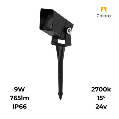 Pincho led 9w Aluminio negro IP66 24 volt con visera antideslumbramiento