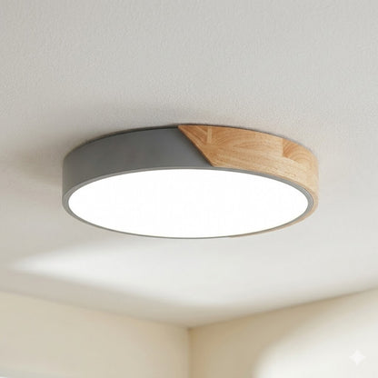 Plafón led circular de madera y aluminio gris mate