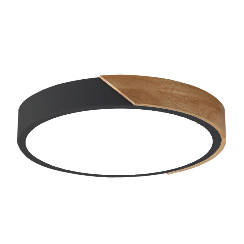 Plafón led circular de madera y aluminio negro mate